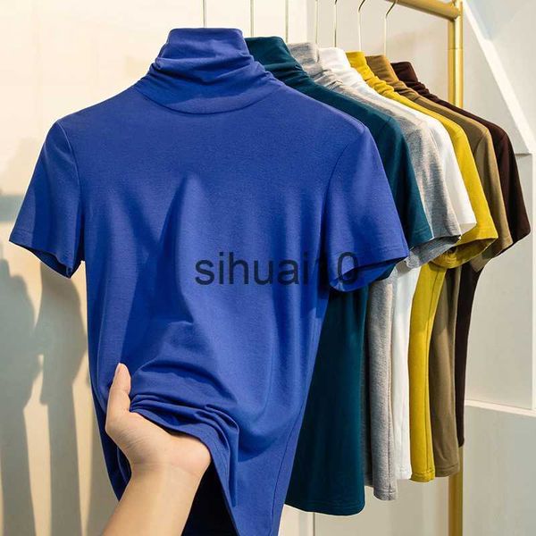 T-shirt Femme Vêtements Femme Col Roulé Manches Courtes T-shirt Femme Couleur Unie Coton Femme Top Été Tops Pour Filles J230627