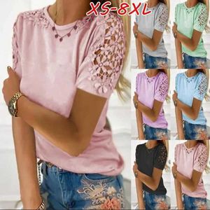 T-shirt féminin Fashion Fashion Couleur pure Slim dentelle T-shirt Slve Hollow Slve Soft and Conforty Fin Low Casual Summer Tops T240507