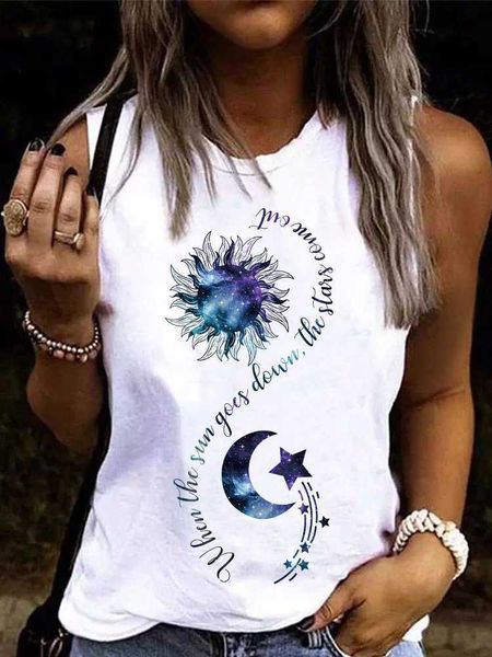 Camiseta de mujer Mujeres Funny Moon Star Graphic Tanks Tops Camisas de verano Camisetas sin mangas Chaleco informal Camiseta con letras 2023 Nuevo texto Tank 2023 Nuevo L230713