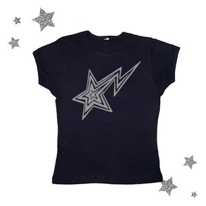 T-shirt Femme Femmes Harajuku Gothic Y2K Tops Star Print Tees Femmes Sexy Tshirt Vintage 2000s Manches courtes Tee-shirt Court Fairy Crop Tops Z0506