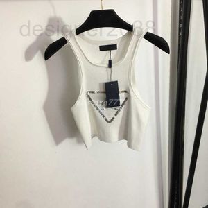 T-shirt femme tee-shirt en tricot designer tops avec paillettes triangle lettre piste crop viscose t-shirts vêtements haut de gamme élasticité pull pull caraco RHKZ