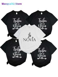 Camiseta para mujer Mujeres La Novia España Inscripciones Equipo Novia Femme Boda Ducha Camiseta Chica Bachelorette Hen Party T Shirts 022223H