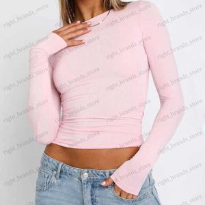 Dames T-shirt Dames Slanke T-shirts met lange mouwen O-hals 2023 Herfst Winter Causaal Effen Tops Truien Base Tees Street chic Y2K Bodycon T-shirt T240122