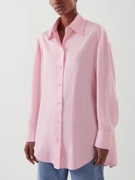 Dames t-shirt dames roze eenvoudige shirts 2022 lente lange mouw turn down kraag losse chemise een enkele borsten unisex blouseswomen's