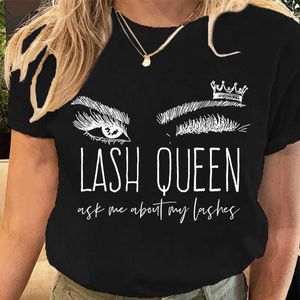Dames t-shirt dames mode lash queen geprinte dames t-shirt elegante stijl zwarte solide korte mouw groot formaat top vrouwelijk t-shirt p230510