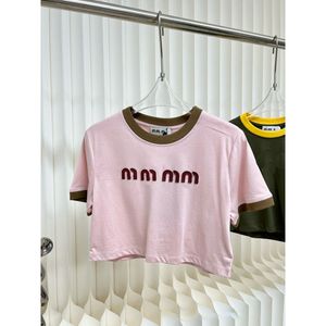 Camiseta de mujeres para mujeres Collisión de color de moda de manga corta para mujeres bordado tridimensional simple tops versátiles size s-l