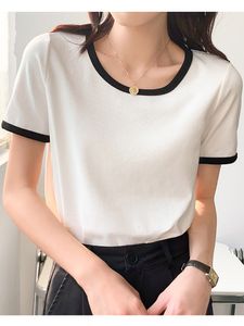Dames t-shirt dames t-shirt zomer mode Korean o nek losse korte dunne tops vrouwelijk solide patchwork basic t-shirts tee shirt femme 230413