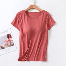 Dames t-shirt dames tops borstbla beha cup met bh slanke t-shirt vrouwelijke zomer t-shirt bodem shirts yiun1 230413