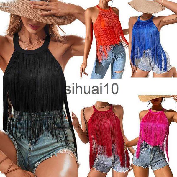 T-shirt pour femmes Femmes Strap Camis Dentelle Crochet Tassel Ruffles Beach Crop Vest Tank Tassel Maillots De Bain Sexy Tops Tricotés Tees Soutien-Gorge Chemise Chemises J230627