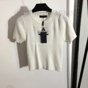 T-shirt femme été tricot tee designer tops avec lettre motif piste filles culture viscose t-shirts vêtements marque haut de gamme élasticité pull caraco H8L5