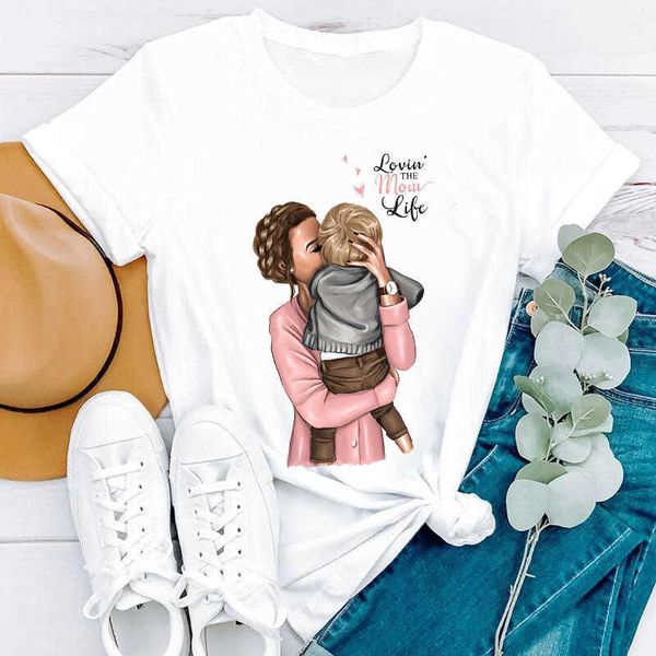 T-shirt femme T-shirt femme garçon fils heureux dessin animé maman mère maman dessin animé mode impression dame t-shirts haut femmes graphique t-shirt femme t-shirt P230515