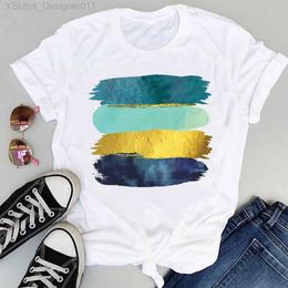 Camiseta para mujer Camisetas para mujer Camisetas a rayas encantadoras de los años 90 Camisetas cortas con estampado de dibujos animados Ropa de verano Tops de vacaciones regulares Camiseta gráfica L24312 L24312