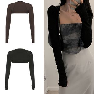 T-shirt Femme Femmes Thumbhole Manches longues Bolero Shrug Couleur unie Ouvert Front Cardigan Cardigan Top Bodycon Slim Fit Sunscreen Bras Cover Jacket 230325