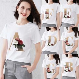 T-shirt Femme Femmes T-shirts Fleur 26 Bet Motif Imprimer Fe Tops Tee Summer Casual Base Blanche Dames T-shirt Col Rond Femmes Vêtements L24312