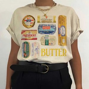 T-shirt pour femmes T-shirt pour femmes 90s Retro Butter T-shirt Fun Butter Amante T-shirt Foodie mignon T-shirt Unisexe Retro GRUNGE esthétique Clothing J240527