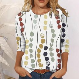 T-shirt pour femmes Fashion décontractée léopard des points floraux impriment o cou trois quarts à manches t-shirts t-shirts