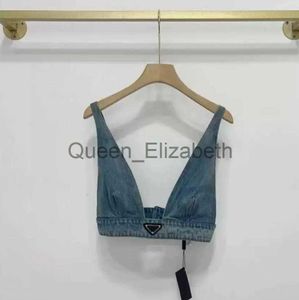 Vrouwen T-shirt Dames Ontwerpers T-shirts Ondergoed Met Metalen Driehoek Badge Sexy Diepe V Denim Sling Tube Tops Dameskleding J0615