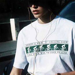 Dames T-shirt Dames Grafisch Cycling Club Grafisch bedrukt Wit overhemd Korte mouwen Katoen Los Vintage Top Tees Ronde hals Sportrijk T-shirt J240224