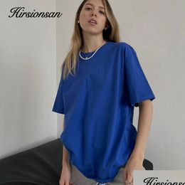 T-shirt pour femmes Hirsionsan 100% coton T-shirt Femme Summer Tees Solid Tees Casual Basic Lout Tshirt Chic O Neck Femme T DHM1S