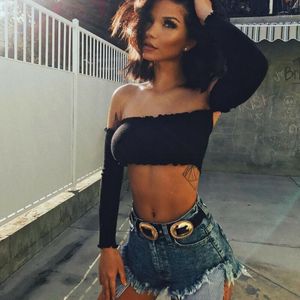 T-shirt Femme Femmes Hors Épaule Manches Longues Moulante Skinny Crop Top Slim Doux Dames Tops T-shirts Vacances Beach Party Club Vêtements