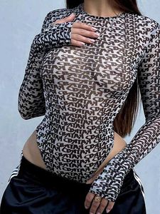 T-shirt féminin pour femmes imprimées marée basserie bodySuit sexy légèrement transparent