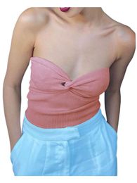 Dames t-shirt dames strapless sexy gebreide buis crop top met twist knoop front zomer schattig gaan uit topswomen's