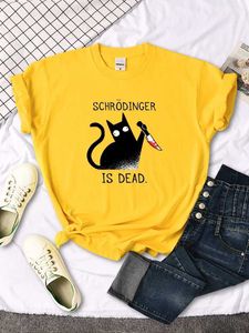 Dames T-shirt Womens T-shirt Schr Dinger is een dode cartoon zwarte kattenprint t-shirt dames ultra-finine zachte snot los t-shirt comfortabel en leuk topl2405