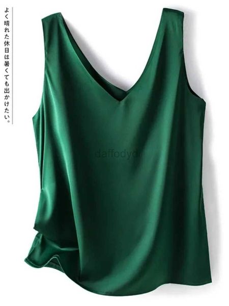 Camiseta para mujer Camisetas para mujer Elegante camisa de satén de seda sin mangas para mujer 2024 Verano Casual Tanque suelto y Camis Top verde sólido 240322