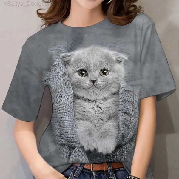 Camiseta para mujer Camisetas para mujer para niñas Camiseta con estampado de gato en 3D Moda de verano Casual Street Short Sle Tops Tees Ropa Y2k para mujer L24312 L24312