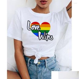 Camiseta para mujeres Camisetas para mujer LGBT Fashion Cislave Wins Love Is Biual Women Rainbow Top Tshirt Tee Kawaii Drop entrega un DH6LP