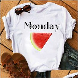 Camiseta para mujer Camisetas para mujer Lunes Sandía Moda Tops Fruta linda Camisetas blancas Verano Casual Drop Entrega Ropa Mujer C Dhcla