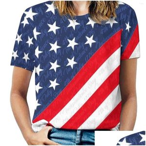 T-shirt Femme T-shirts Femmes Star Flag Pirnt Shirt Usa 4Th Of Jy Independence Day Moderne O Cou À Manches Courtes Imprimer Tshirt Femme Cas Dhybd