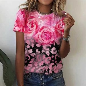Dames t-shirt dames t-shirts zomer mode 3d bloemen print korte slev top vrouwelijke kleding oversized ts harajuku grafisch t shirts t240523
