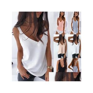 T-shirt Femme T-shirts Femme Débardeurs Été Sexy Col V Sans Manches Chemisier Chemise Femmes Élégant Solide Lâche Évider Lady Off S Dhqlm