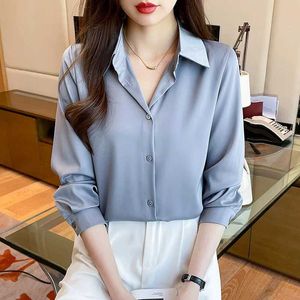 T-shirt pour femmes Top Top Professional Usit Solid Elegant Fashion Shirt Spring New Notor Woven Rinde Resistant Business Casual Shirtl2405