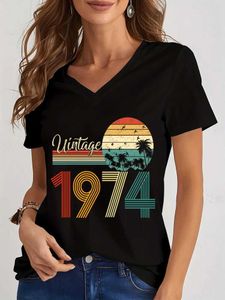 T-shirt pour femmes tshirts graphiques coloré vintage 1970 à 1979 Casual-cou à col hARajuku mode V-colmes d'été esthétique des chemises rétro Fe D240507