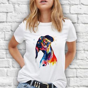 T-Shirt femme T-shirts blancs femmes hauts basiques T-shirt Simple dessin animé motif chien impression femme été T-shirt T-shirt T-shirts