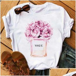 T-shirt Femme Femmes Femmes Vêtements Imprimer Fleur Par Bouteille Doux T-shirt À Manches Courtes Chemise Imprimée T Femme Top Casual Femme Tee X Dhdrk