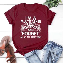 Camiseta de mujer Camiseta de verano Y2K Summer Dividing Diciendo que soy un multitarea que puedo escuchar ignorar y olvidar Tops Dark Humor Mujer TS Y240509