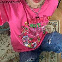 Vrouwen T-shirt Y2k Esthetiek roze Tops Japanse Harajuku T-shirt Kawaii Print Tops E-girl Fairycore Tshirt Leuke 00s Grafische T-shirts 230606