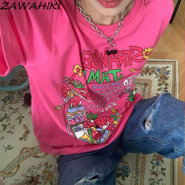 T-shirt femme Y2k Aesthetics rose Tops T-shirt Harajuku japonais Kawaii Print Tops E-girl Fairycore Tshirt Cute 00s Graphic T Shirts 230606