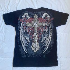 Dames T-shirt Y2K Cyber Grunge Cross Wing Print T-shirt E Girls Gothic Shopping Center Gothic Loose T-shirt 90s Retro Harajuku Korte mouwen Top WomensL2404