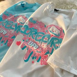 T-shirt pour femmes Y2k filles surdimensionnées d'amour ours lettre imprimées veste étudiante rétro cavai t-shirt à manches courtes femmes en liberté d'été