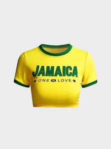T-shirt féminin Y2K Jersey High Street Short-Shirt pour femmes 2024 Été Nouveau motif de haute qualité imprimé Jamaica Fashion T-shirtl2405