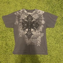 Damen T-Shirt y2k Herren T-Shirt Vintage Back Wing Grafik T-Shirt für Männer Gothic Rundhals Kurzarm Männliche Kleidung Tops Fashion Shirt 230418