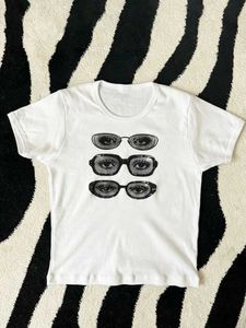 T-shirt pour femmes Y2K T-shirt imprimé verres de femmes shorts punk rétro Cool fille gothique gothique sexy