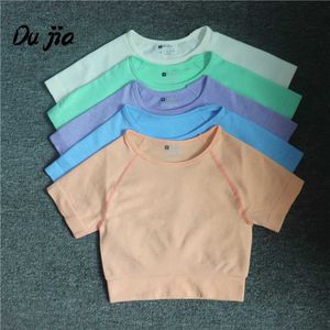 Dames T-shirt Yoga shirt korte mouwen effen kleur belangrijk naadloos dames fitness topsportshirt hardloop T-shirt J240309