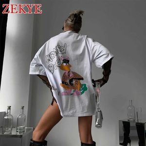 Dames T-shirt Zekye Basic Casual White Womens Summer Print Laked Losse Koreaanse Koreaanse 90s Retro Street Clothing Fashion O-Neck J240527