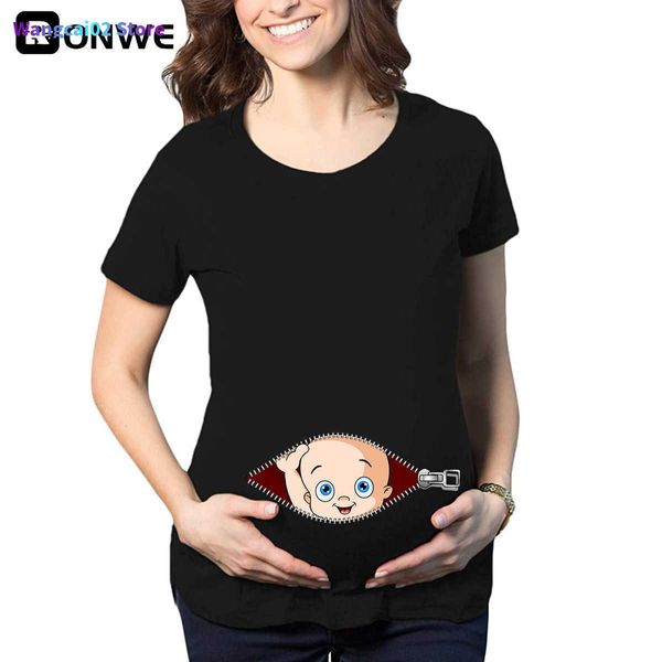 T-shirt pour femmes Zipper Baby Chargement des femmes enceintes drôles T-shirt fille maternité de grossesse Annonce