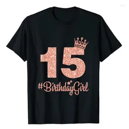 T-shirts pour femmes 15 #BirthdayGirl Sweet Fifteen 15th Pink Crown Tee pour filles T-shirt 15 ans d'être des hauts géniaux cadeaux de 15e anniversaire